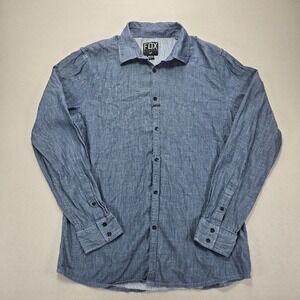 FOX Deluxe Chambray Button Down Shirt Long Sleeve Casual Blue‎ Mens Size L